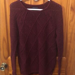 Women's Maroon Textured Crewneck Sweater